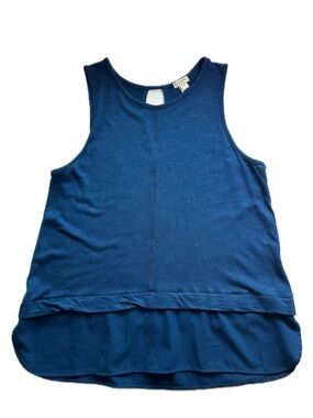J. Crew Blue Layered Hem Knit Mixed Media Tank Top Side Split Keyhole Back L